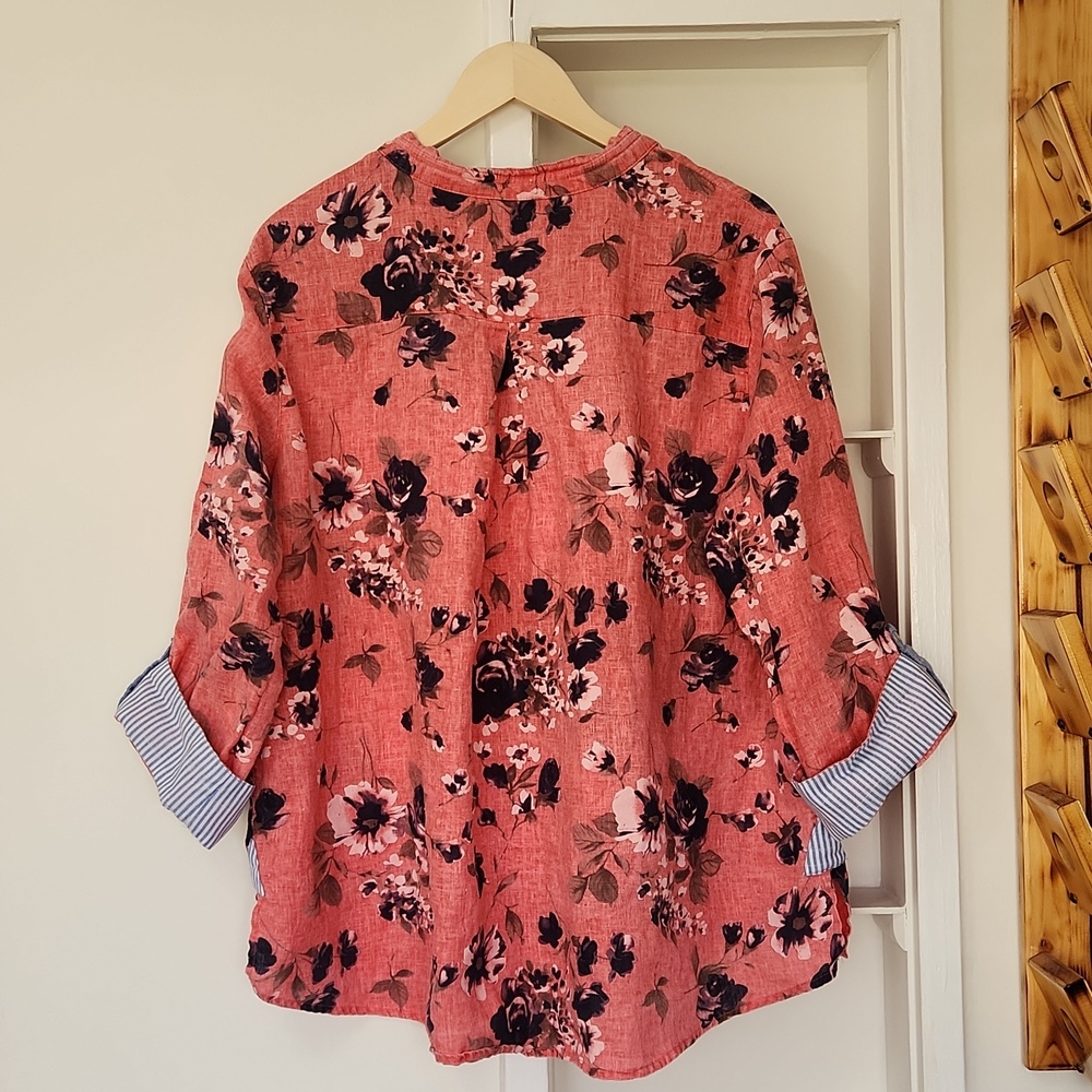 John Mark Tunic Top Women Size 1X Linen V Neck Button Cottagecore Hippie Boho - Picture 3 of 17